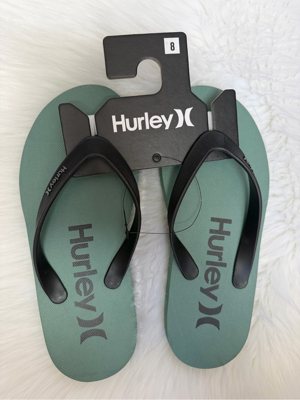 Hurley Sage Green Flip Flops with Black Straps Sz 8